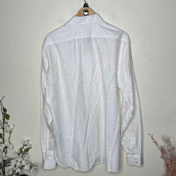 BURBERRY Button Down Shirt Subtle Nova Check Plaid White Sz 44 17 1/2 {C48} - Picture 3 of 5